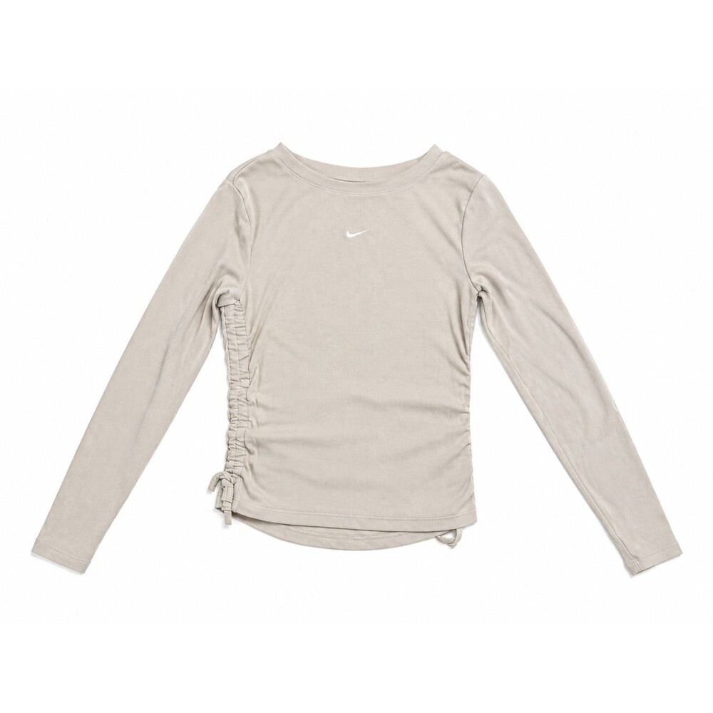 Nike Women's Ribbed Ruched Side Long Sleeve Top Beige Size Large